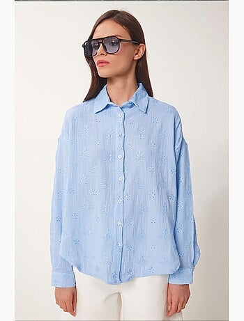 Camicia a maniche lunghe con ricamo testurizzato e chiusura a bottoni istanbul