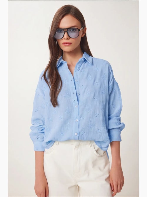 Camicia a maniche lunghe con ricamo testurizzato e chiusura a bottoni istanbul - Kiabi