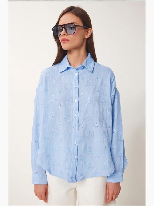 Camicia a maniche lunghe con ricamo testurizzato e chiusura a bottoni istanbul - Kiabi