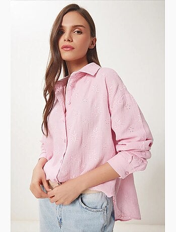 Camicia a maniche lunghe con ricamo testurizzato e chiusura a bottoni istanbul