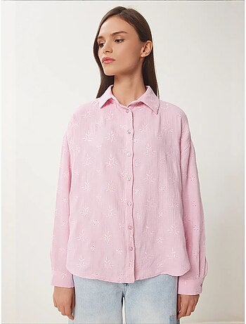 Camicia a maniche lunghe con ricamo testurizzato e chiusura a bottoni istanbul