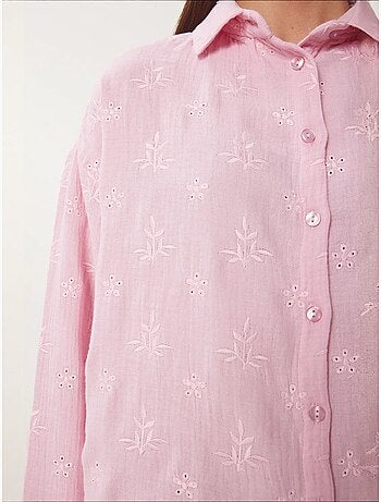 Camicia a maniche lunghe con ricamo testurizzato e chiusura a bottoni istanbul