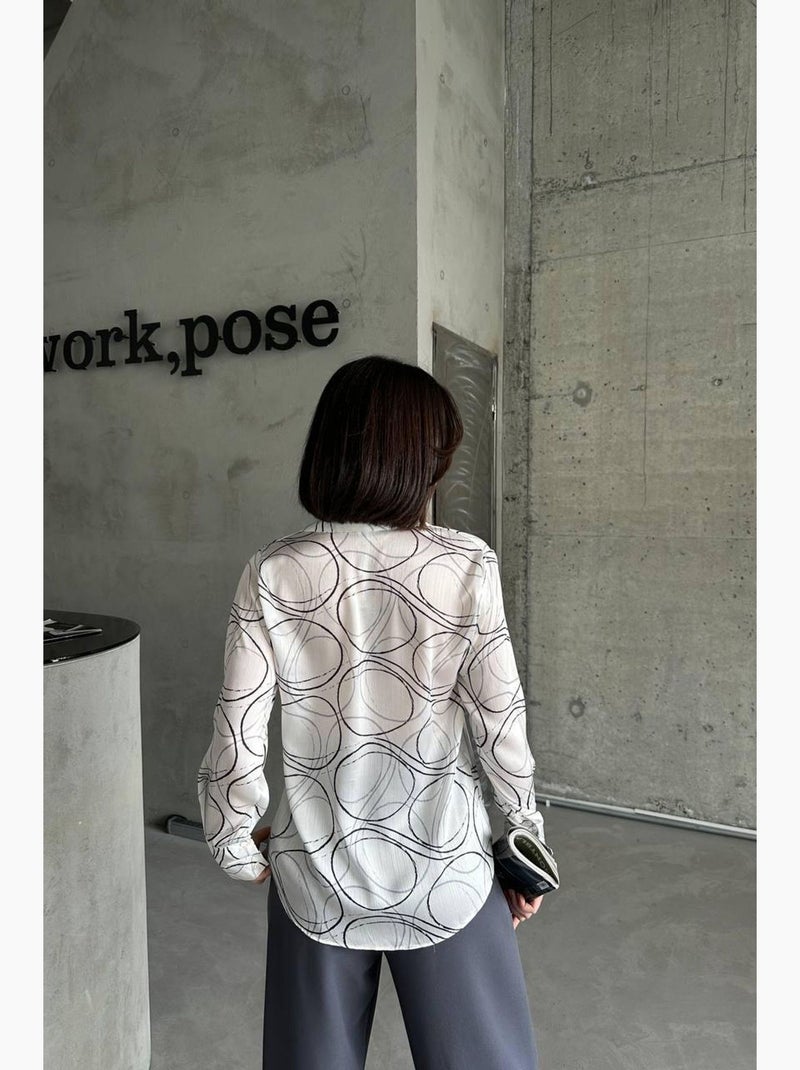 Camicia a maniche lunghe con stampa geometrica e chiusura a bottoni my fashion Bianco - Kiabi