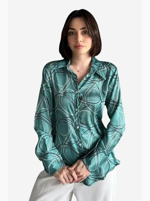 Camicia a maniche lunghe con stampa geometrica e chiusura a bottoni my fashion - Kiabi Camicia a maniche lunghe con stampa geometrica e chiusura a bottoni my fashion - Kiabi
