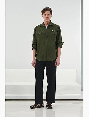 Camicia a maniche lunghe con stampa testuale ricamata giesto