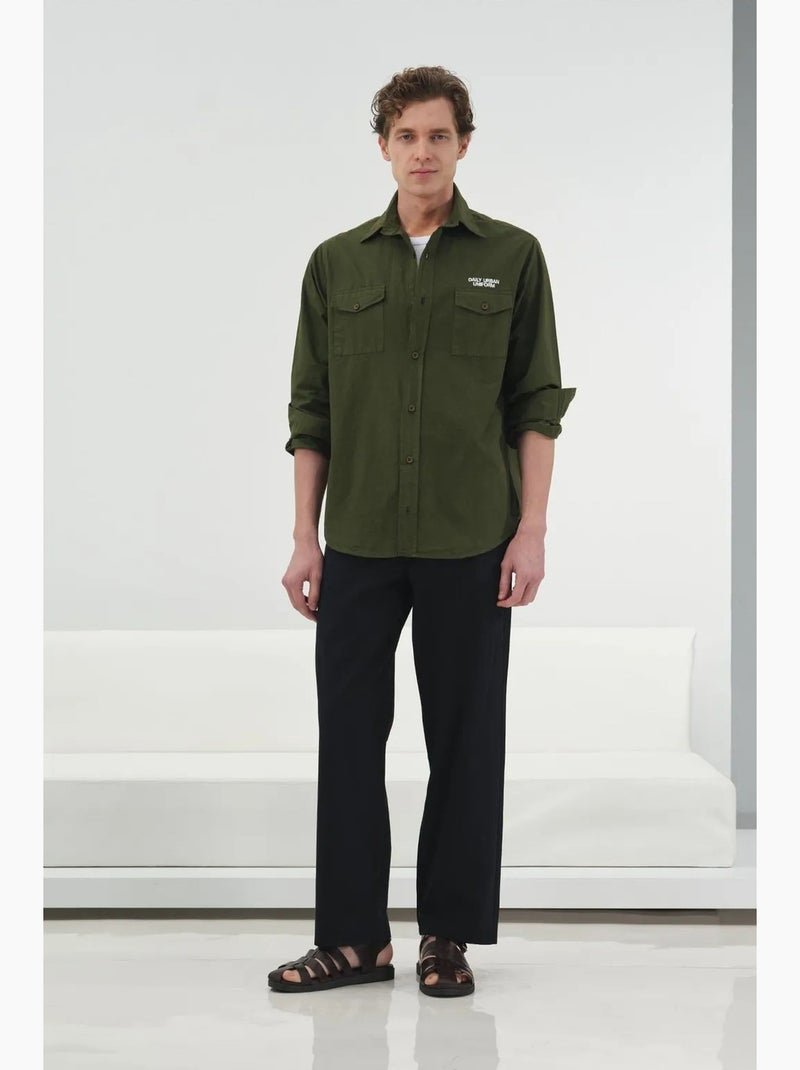 Camicia a maniche lunghe con stampa testuale ricamata giesto Cachi - Kiabi