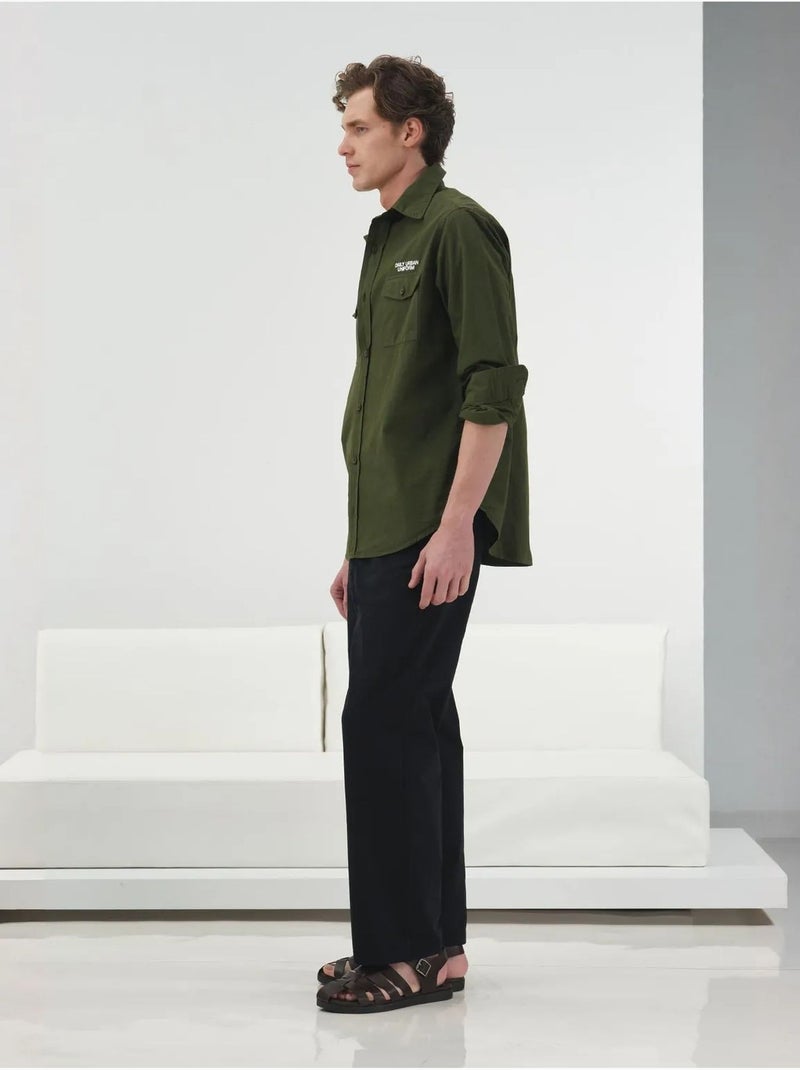 Camicia a maniche lunghe con stampa testuale ricamata giesto Cachi - Kiabi