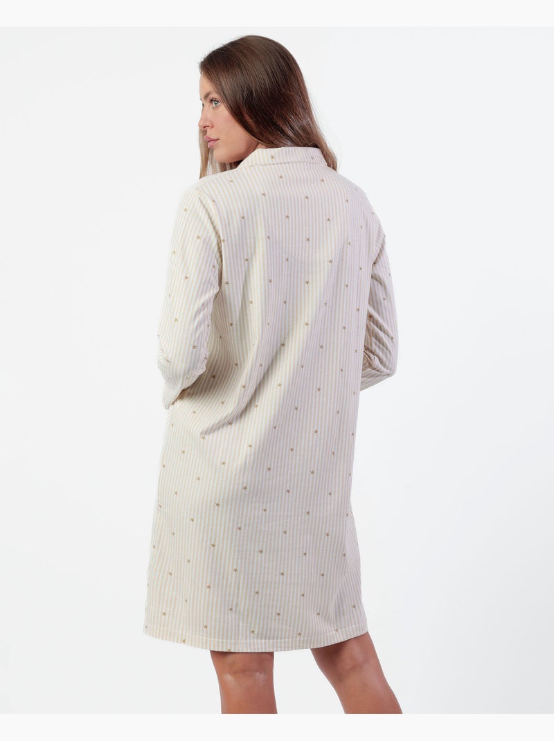 Camicia a maniche lunghe da donna ADMAS CLASSIC con stampa a righe e stelle Beige - Kiabi
