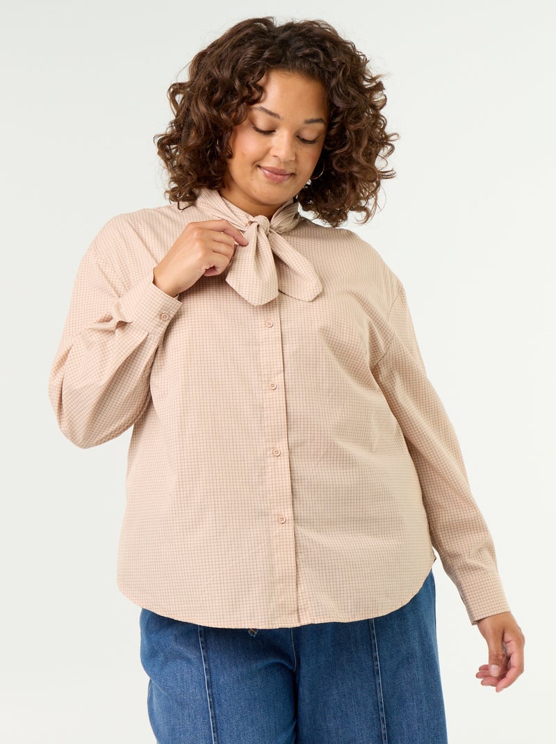 Camicia a maniche lunghe e collo lavallière Beige - Kiabi