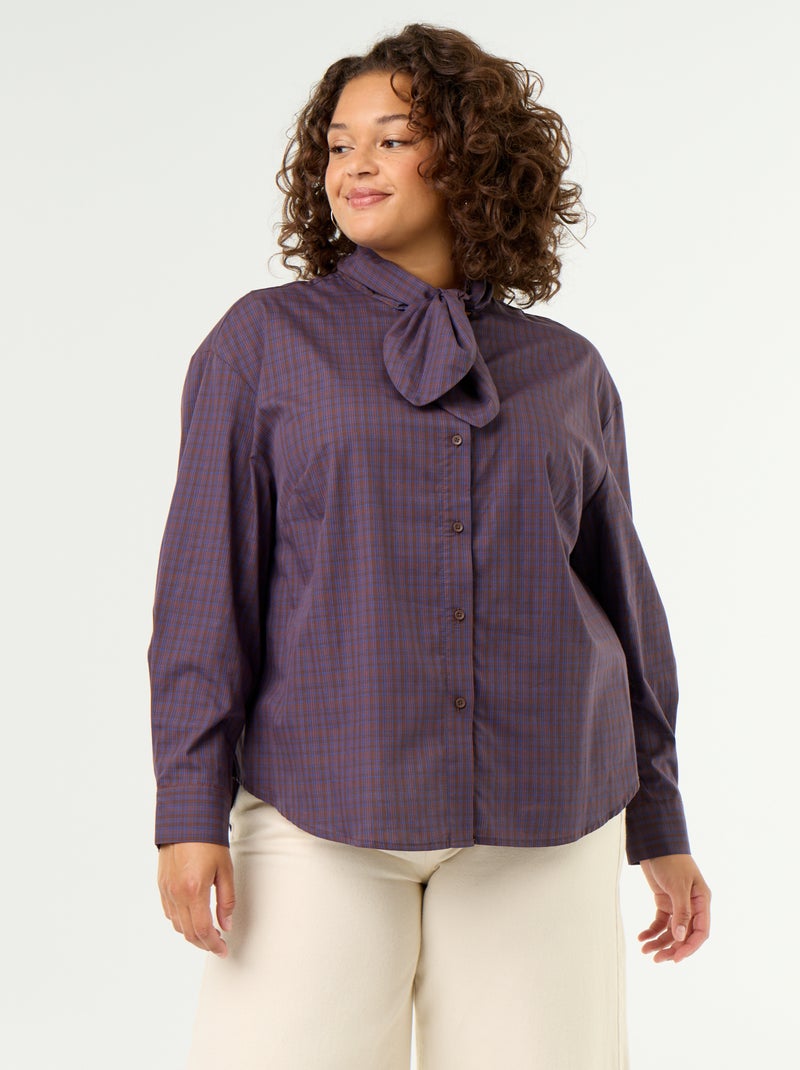 Camicia a maniche lunghe e collo lavallière Marrone - Kiabi
