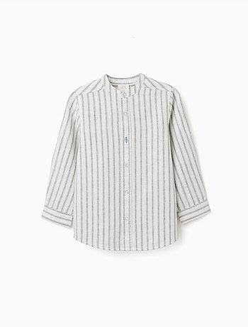 Camicia a maniche lunghe in lino e cotone a righe