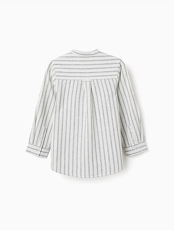 Camicia a maniche lunghe in lino e cotone a righe