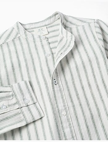 Camicia a maniche lunghe in lino e cotone a righe