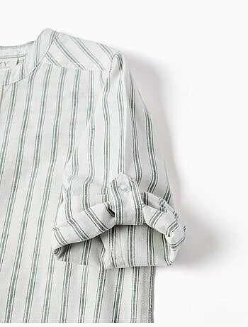 Camicia a maniche lunghe in lino e cotone a righe