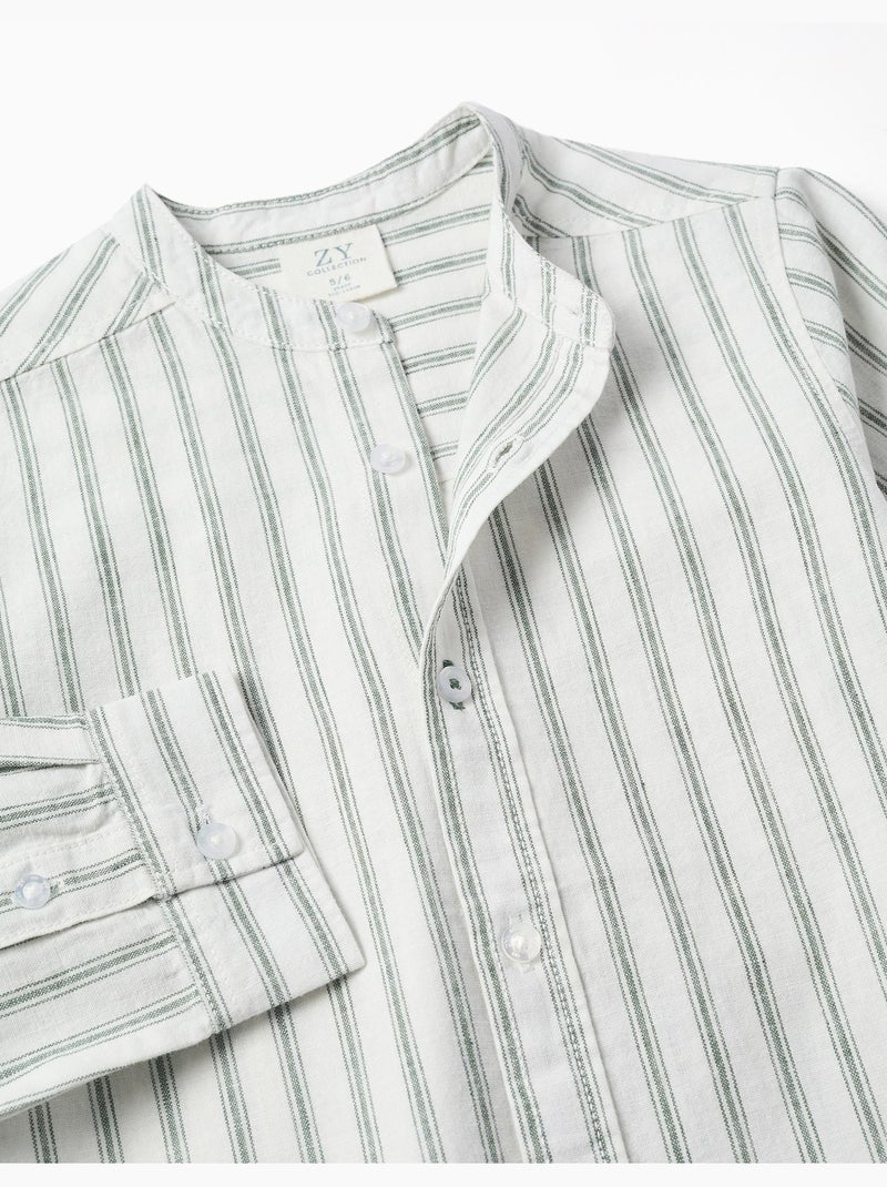 Camicia a maniche lunghe in lino e cotone a righe Bianco - Kiabi