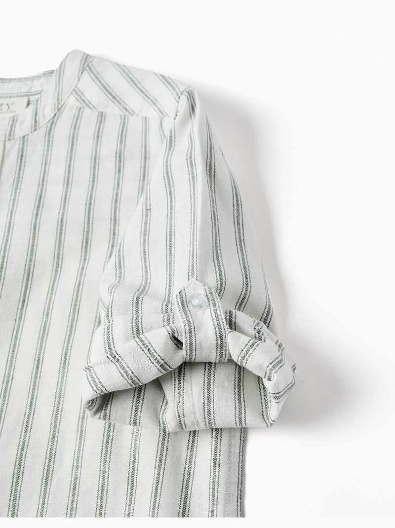 Camicia a maniche lunghe in lino e cotone a righe Bianco - Kiabi