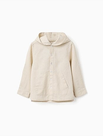 Camicia a maniche lunghe in lino e cotone con cappuccio