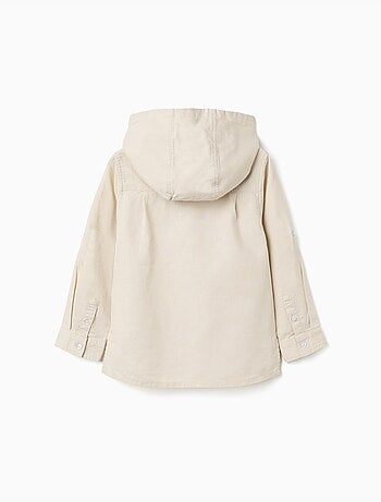 Camicia a maniche lunghe in lino e cotone con cappuccio