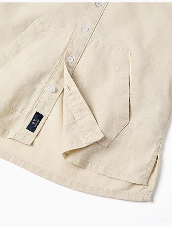 Camicia a maniche lunghe in lino e cotone con cappuccio