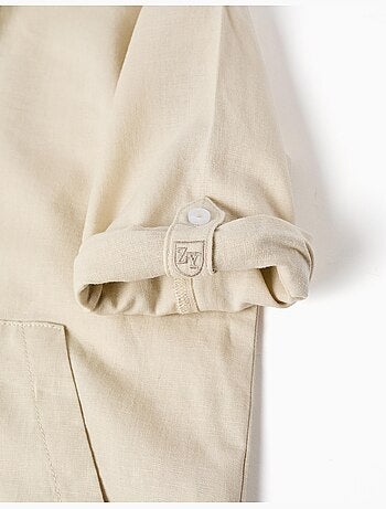 Camicia a maniche lunghe in lino e cotone con cappuccio