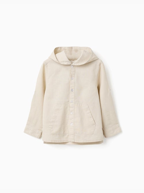 Camicia a maniche lunghe in lino e cotone con cappuccio - Kiabi