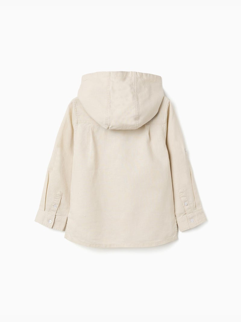 Camicia a maniche lunghe in lino e cotone con cappuccio Beige chiaro - Kiabi
