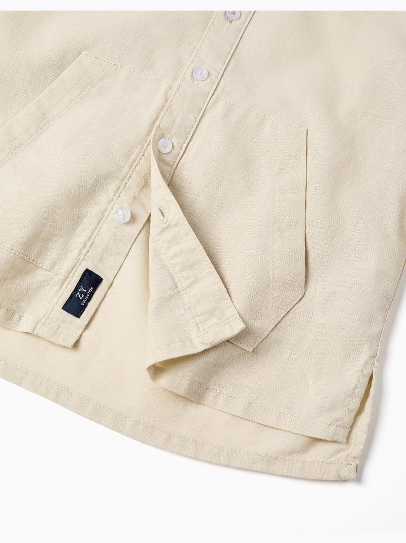 Camicia a maniche lunghe in lino e cotone con cappuccio Beige chiaro - Kiabi