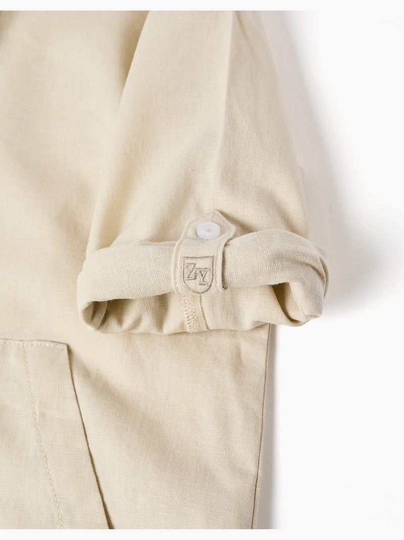 Camicia a maniche lunghe in lino e cotone con cappuccio Beige chiaro - Kiabi