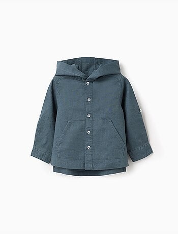 Camicia a maniche lunghe in lino e cotone con cappuccio