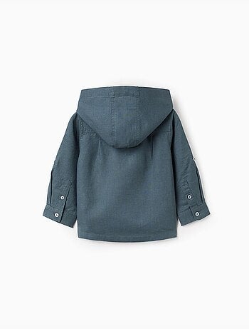 Camicia a maniche lunghe in lino e cotone con cappuccio
