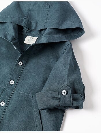 Camicia a maniche lunghe in lino e cotone con cappuccio
