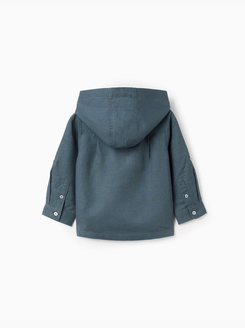 Camicia a maniche lunghe in lino e cotone con cappuccio Blu Blu - Kiabi