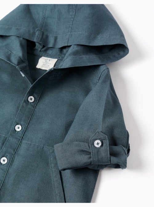Camicia a maniche lunghe in lino e cotone con cappuccio - Kiabi