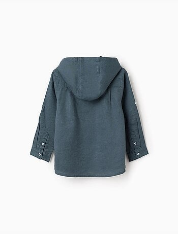 Camicia a maniche lunghe in lino e cotone con cappuccio