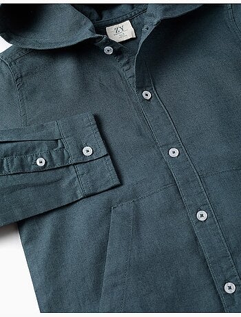 Camicia a maniche lunghe in lino e cotone con cappuccio