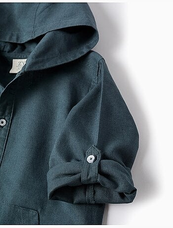 Camicia a maniche lunghe in lino e cotone con cappuccio