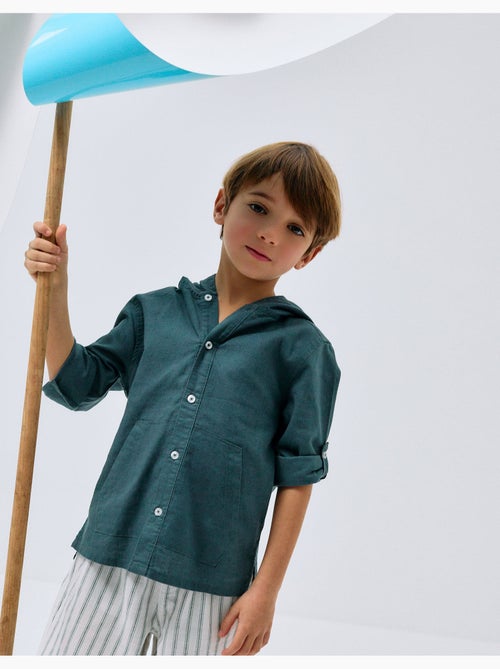 Camicia a maniche lunghe in lino e cotone con cappuccio - Kiabi