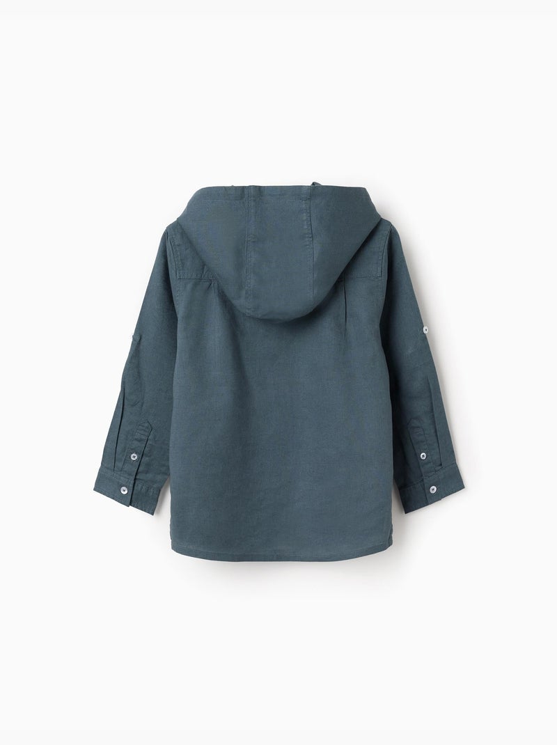 Camicia a maniche lunghe in lino e cotone con cappuccio Blu Blu - Kiabi