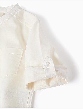 Camicia a maniche lunghe in lino e cotone con collo alla coreana