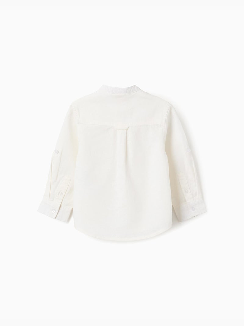 Camicia a maniche lunghe in lino e cotone con collo alla coreana Bianco - Kiabi