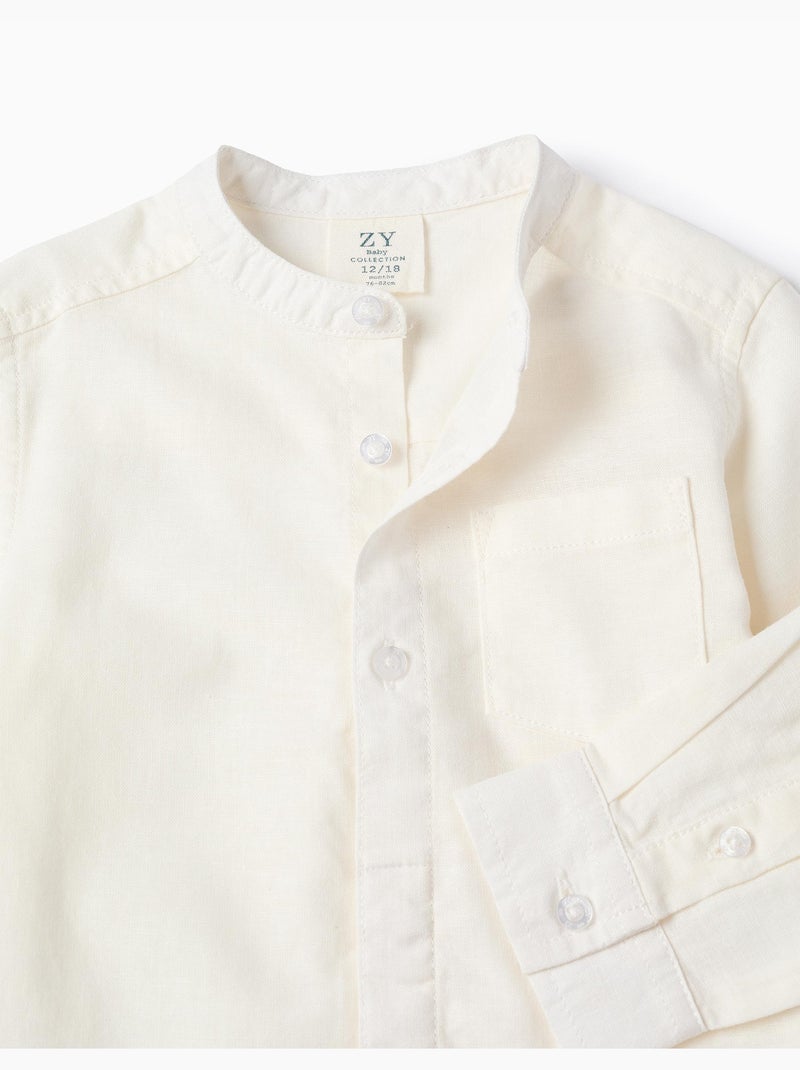 Camicia a maniche lunghe in lino e cotone con collo alla coreana Bianco - Kiabi