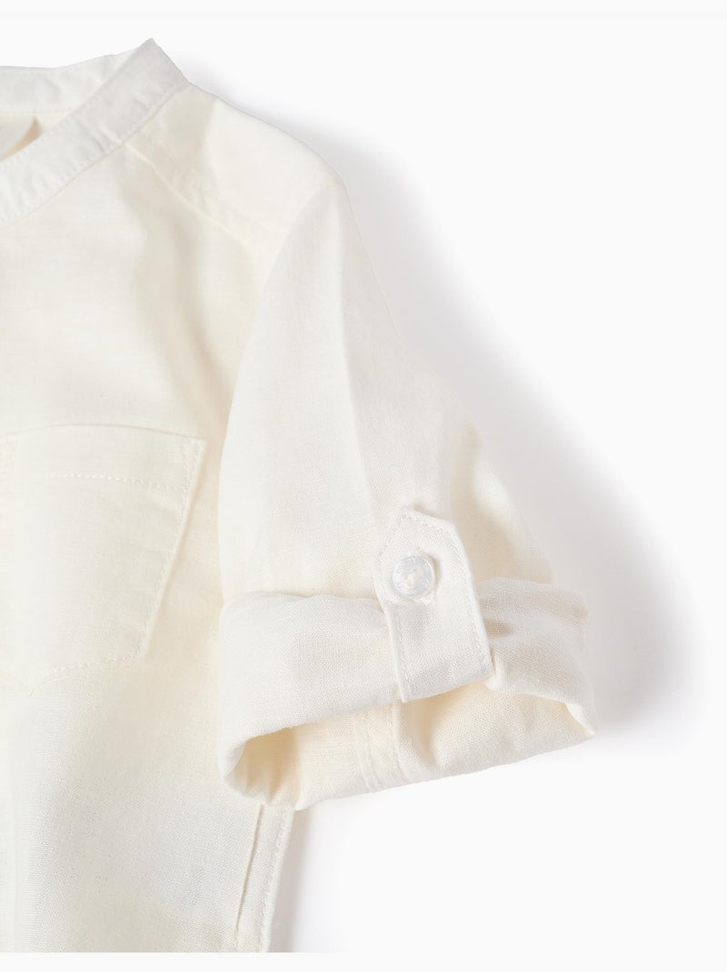 Camicia a maniche lunghe in lino e cotone con collo alla coreana Bianco - Kiabi