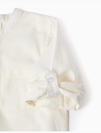 Camicia a maniche lunghe in lino e cotone con collo alla coreana