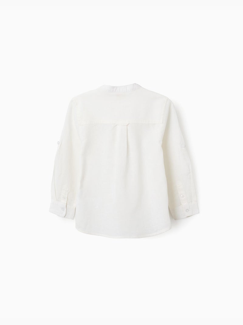 Camicia a maniche lunghe in lino e cotone con collo alla coreana Bianco - Kiabi