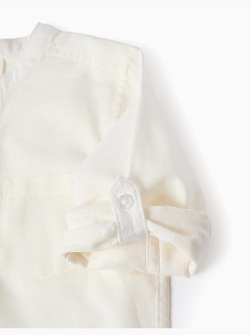 Camicia a maniche lunghe in lino e cotone con collo alla coreana - Kiabi