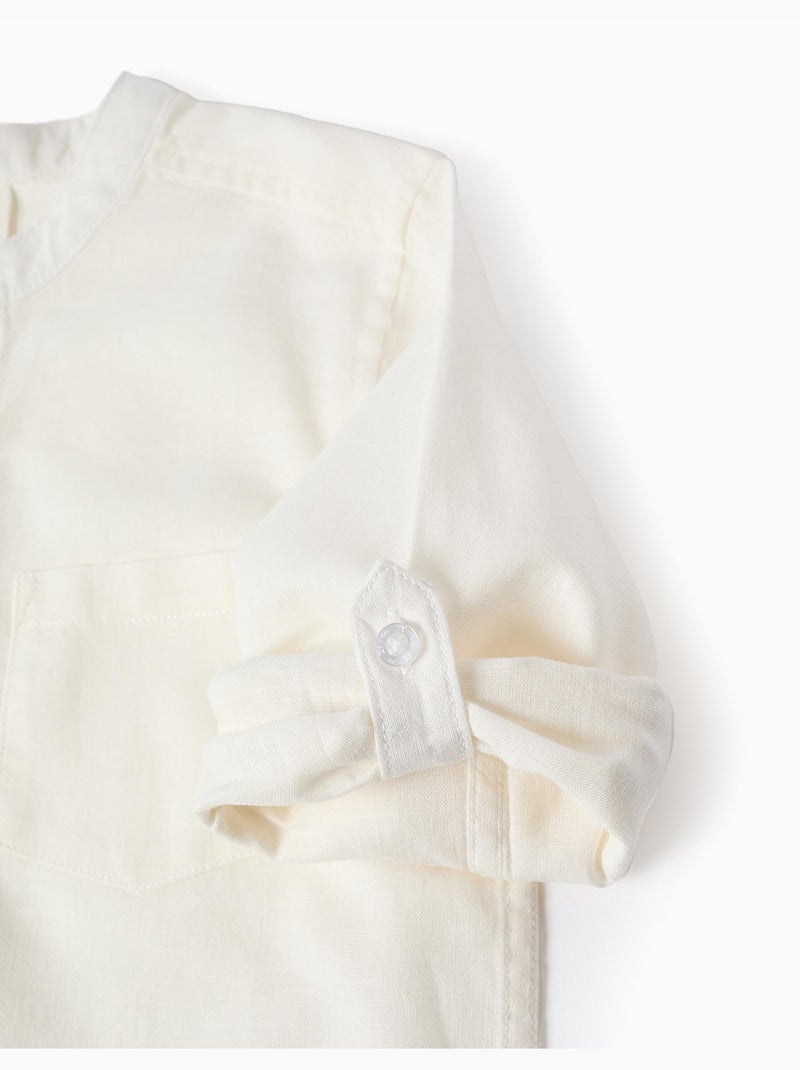 Camicia a maniche lunghe in lino e cotone con collo alla coreana Bianco - Kiabi