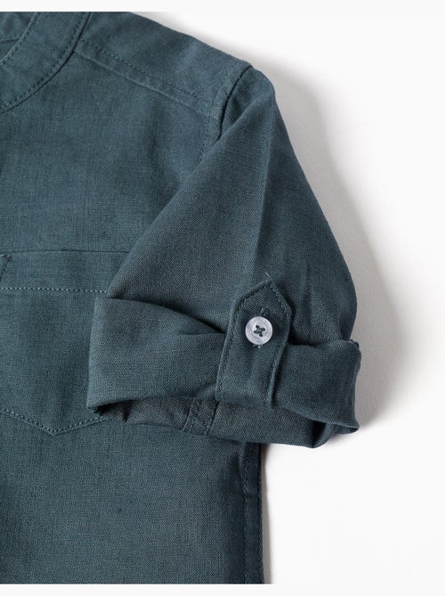 Camicia a maniche lunghe in lino e cotone con collo alla coreana - Kiabi