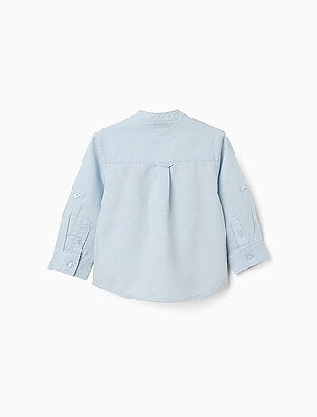 Camicia a maniche lunghe in lino e cotone con collo alla coreana