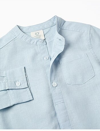 Camicia a maniche lunghe in lino e cotone con collo alla coreana