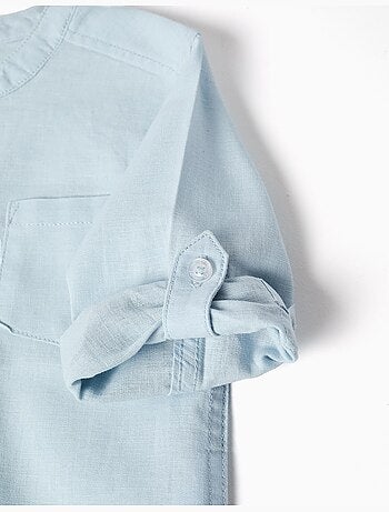 Camicia a maniche lunghe in lino e cotone con collo alla coreana